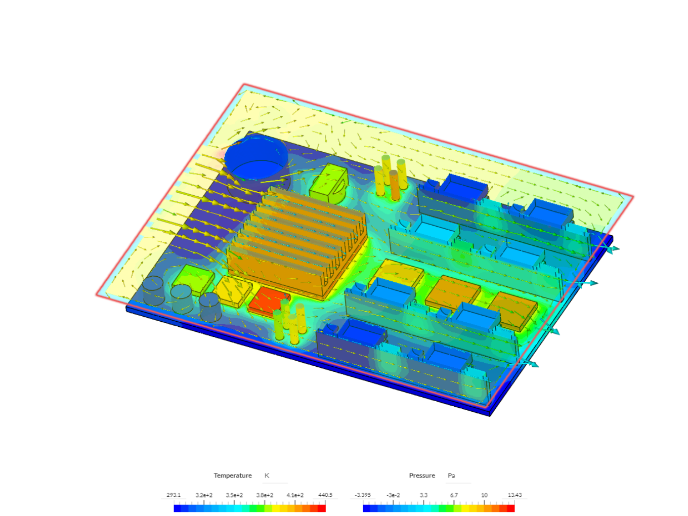 SimScale's tutorial Advanced Tutorial: Thermal Management of an Electronics Box using CHT Refining result - Copy image