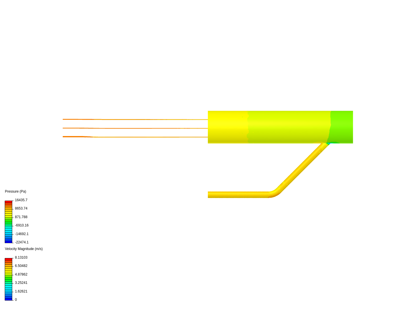 Pipe junction flow (6in to 1in, 45deg bend) image