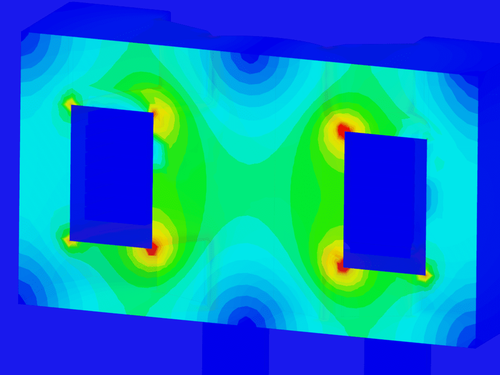 Power electronics simulation in SimScale showing magnetic flux density distribution