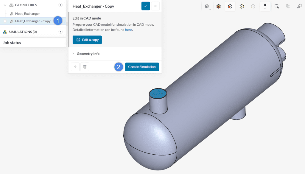 create simulation button heat exchanger