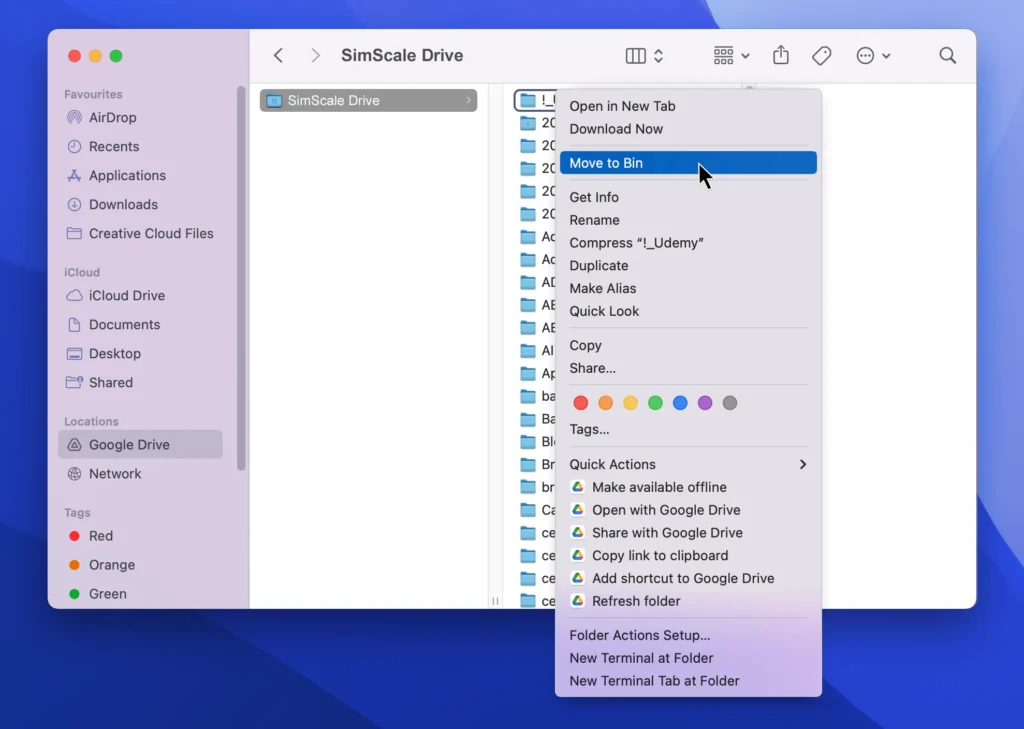 A desktop window showing digital cleanup by moving files to bin