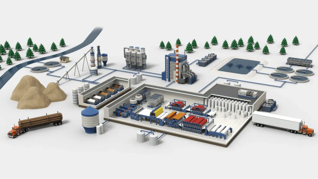 Illustration of a paper mill plant