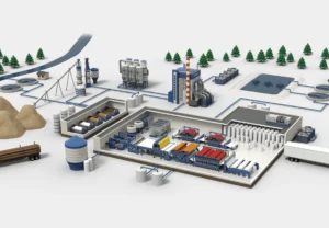 Illustration of a paper mill plant