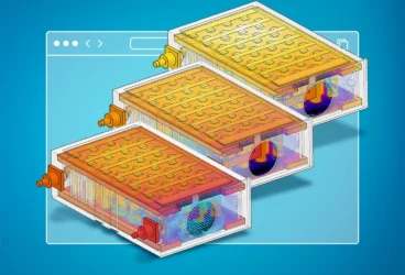 Three simulation images of EV batteries in SimScale