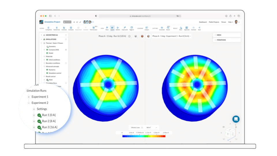 electromagnetic simulation in SimScale showing scalability through parallel simulation and design parametrization