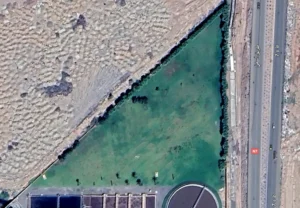 satellite view of a wastewater treatment plant