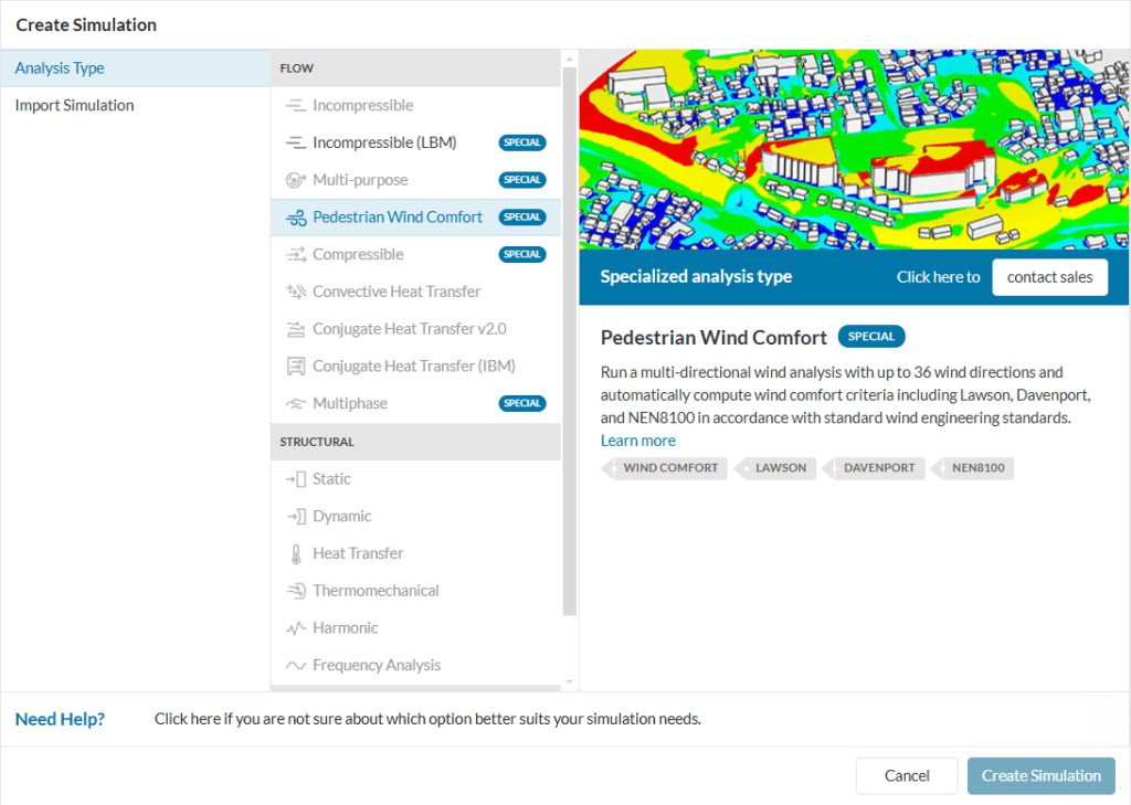 list of analysis types in simscale