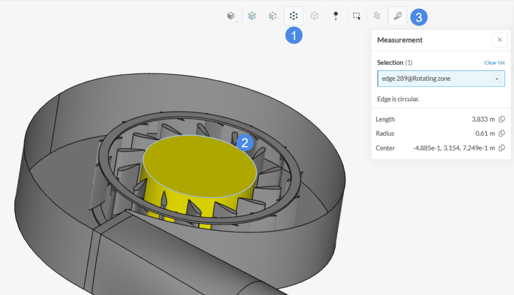 Selecting an edge to calculate the radius and center point