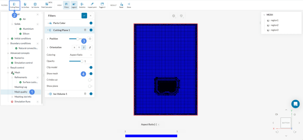 Steps to create a cutting plane in the Mesh quality