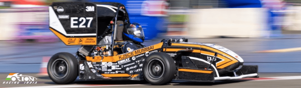 Formula Student car in action, designed by Team Orion Racing India