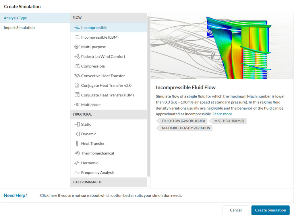 supported analysis types for uploaded mesh